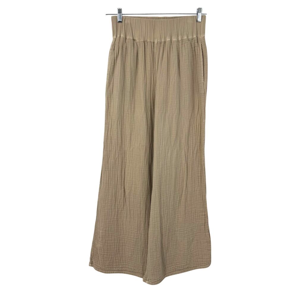 Honest Cotton Wide Leg Pants S M Tan Gauzy Pull On High Rise Beach Coastal